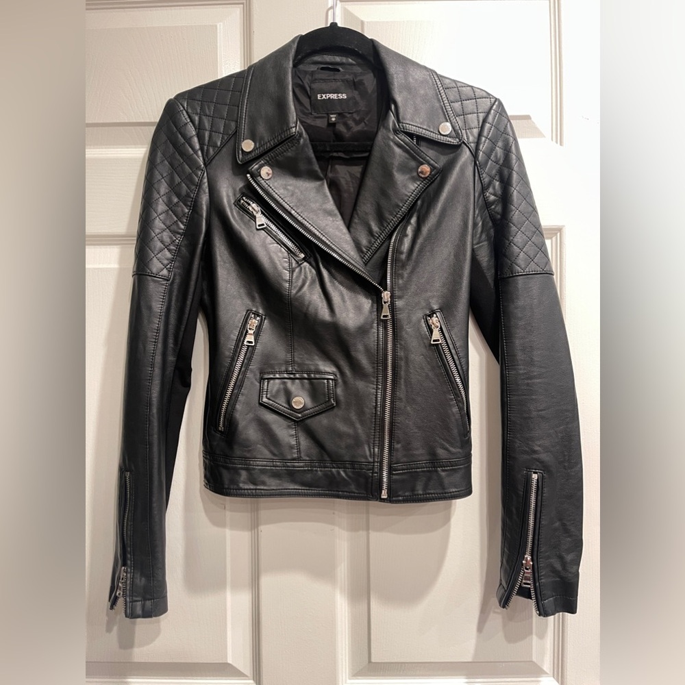 Express Quilted Moto Biker Faux Leather Jacket Womens XS